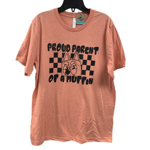 New Hand Printed Womens XL Proud Parent Of A Muffin Bluey Short Sleeve Tee Shirt
